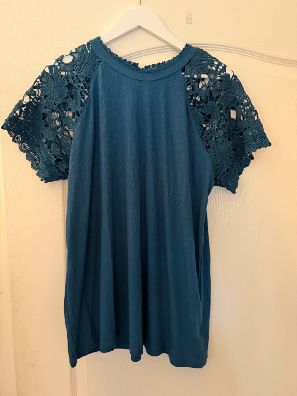 torrid Teal Crochet Sleeve Short Sleeve Tee